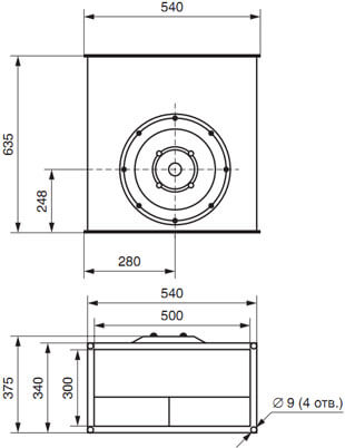 Габаритные размеры канального вентилятора прямоугольного ВКП 50-30